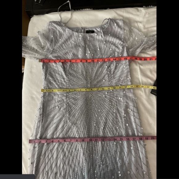 NWT $329 Adrianna Papell Sequin Beaded‎ 3/4 Sleeve Gown in Cloud [SZ 12 ] - Picture 14 of 15